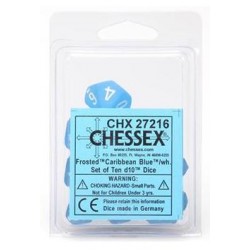Frosted Set of 10 D10 Dice (Caribbean Blue)