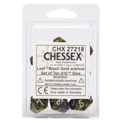 Leaf Set of 10 D10 Dice Black (Gold/Silver)