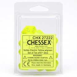 Vortex Set of 10 D10 Dice (Electric Yellow/Green)