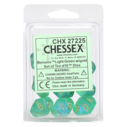 Borealis Set of 10 D10 Dice (Light Green/Gold)