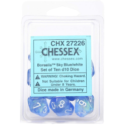 Borealis Set of 10 D10 Dice (Sky Blue/White)