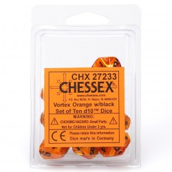 Vortex Set of 10 D10 Dice (Orange/Black)