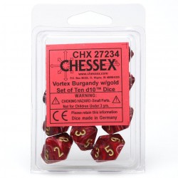 Vortex Set of 10 D10 Dice (Burgundy/Gold)
