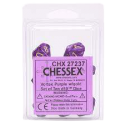 Vortex Set of 10 D10 Dice (Purple/Gold)