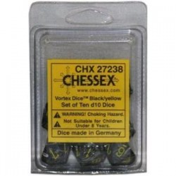 Vortex Set of 10 D10 Dice (Black/Yellow)
