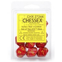 Vortex Set of 10 D10 Dice (Red/Yellow)
