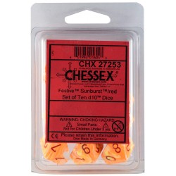 Festive Set of 10 D10 Dice (Sunburst/Red)