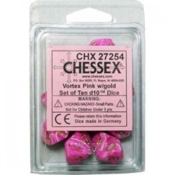 Vortex Set of 10 D10 Dice (Pink/Gold)