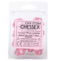 Frosted Set of 10 D10 Dice (Pink/White)