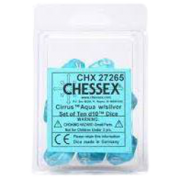 Cirrus Set of 10 D10 Dice (Aqua/Silver)