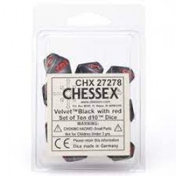 Velvet Set of 10 D10 Dice (Black/Red)
