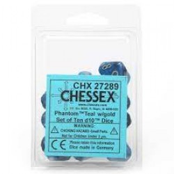Phantom Set of 10 D10 Dice (Teal/Gold)
