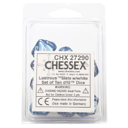 Lustrous Set of 10 D10 Dice (Slate/White)