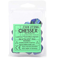 Lustrous Set of 10 D10 Dice (Dark Blue/Green)