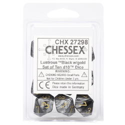 Lustrous Set of 10 D10 Dice (Black/Gold)