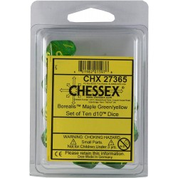 Borealis Set of 10 D10 Dice (Maple Green/Yellow)
