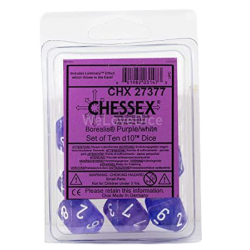 Borealis Set of 10 D10 Dice (Purple/White) Luminary