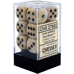 Marble Set of 12 D6 Dice (Ivory/Black)