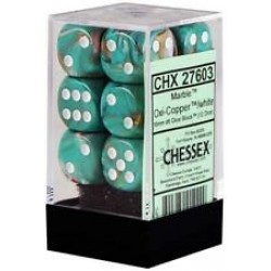 Marble Set of 12 D6 Dice (Oxi-Copper/White) 16mm