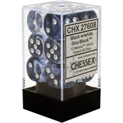 Nebula Set of 12 D6 Dice (Black/White)