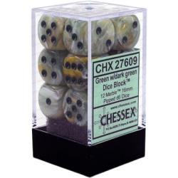 Marble Set of 12 D6 Dice (Green/Dark Green)