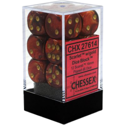 Scarab Set of 12 D6 Dice (Scarlet/Gold)