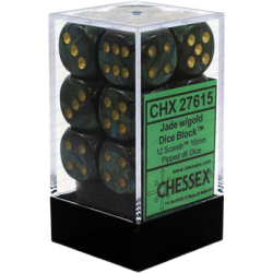 Scarab Set of 12 D6 Dice (Jade/Gold)