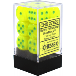 Vortex Set of 12 D6 Dice (Electric Yellow/Green) 16mm