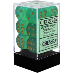 Borealis Set of 12 D6 Dice (Light Green/Gold)