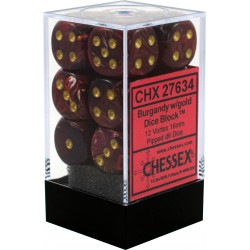 Vortex Set of 12 D6 Dice (Burgundy/Gold)