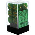 Vortex Set of 12 D6 Dice (Green/Gold)