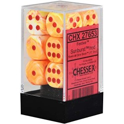 Festive Set of 12 D6 Dice (Sunburst/Red) 16mm