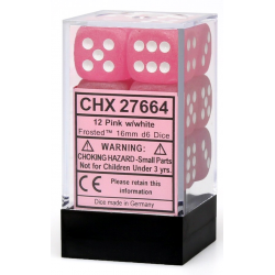 Frosted Set of 12 D6 Dice (Pink/White) 16mm