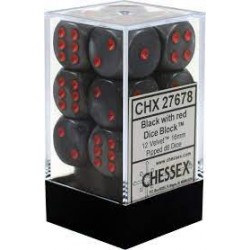 Velvet Set of 12 D6 Dice (Black/Red)