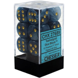 Phantom Set of 12 D6 Dice (Teal/Gold)
