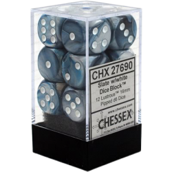 Lustrous Set of 12 D6 Dice (Slate/White)