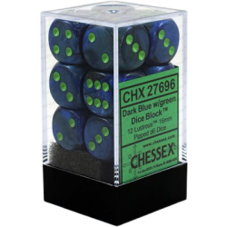 Lustrous Set of 12 D6 Dice (Dark Blue/Green)