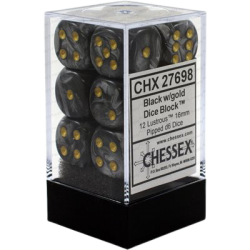 Lustrous Set of 12 D6 Dice (Black/Gold)