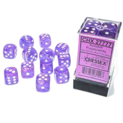 Borealis Set of 12 D6 Dice (Purple/White) 16mm Luminary