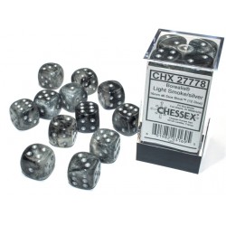 Borealis Set of 12 D6 Dice (Light Smoke/Silver) 16mm Luminary
