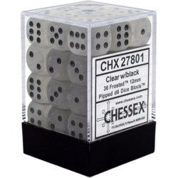 Frosted Set of 36 D6 Dice (Clear/Black)