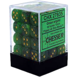 Vortex Set of 36 D6 Dice (Green/Gold)