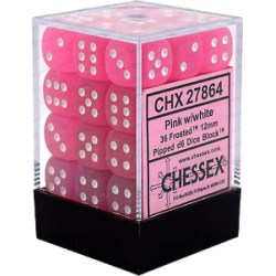 Frosted Set of 36 D6 Dice (Pink/White) 12mm