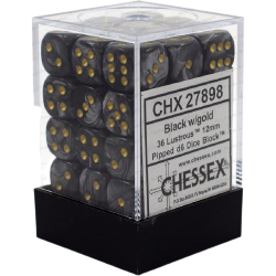Lustrous Set of 36 D6 Dice (Black/Gold)