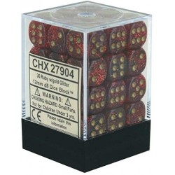 Glitter Set of 36 D6 Dice (Ruby/Gold)