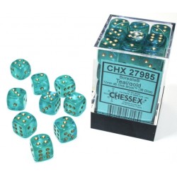 Borealis Set of 36 D6 Dice (Teal/Gold) 12mm Luminary
