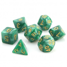 Poly Dice Set of 7 for RPGs (Green Swirl/Gold)