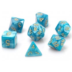 Poly Dice Set of 7 for RPGs (Teal Swirl/Gold)