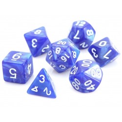 Poly Dice Set of 7 for RPGs (Blue Swirl/White)