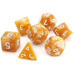Poly Dice Set of 7 for RPGs (Gold Swirl/White)